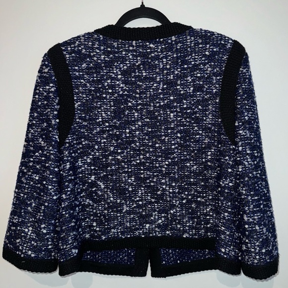 St. John Navy Black Silver Tweed Wool Jacket Size 12 - Picture 6 of 6